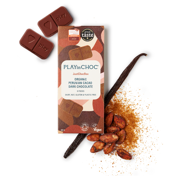 JustChoc Box<br>Organic Peruvian Cacao Dark Chocolates 60g