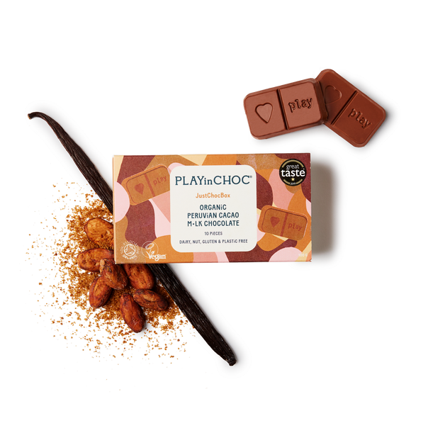 JustChoc Box<br>Organic Peruvian Cacao M•lk Chocolate 100g