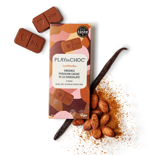 JustChoc Box<br>Organic Peruvian Cacao M•lk Chocolates 60g