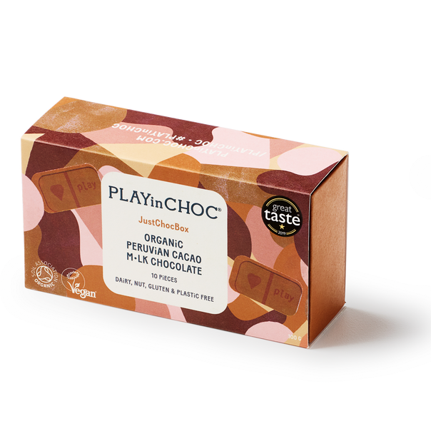 JustChoc Box<br>Organic Peruvian Cacao M•lk Chocolate 100g
