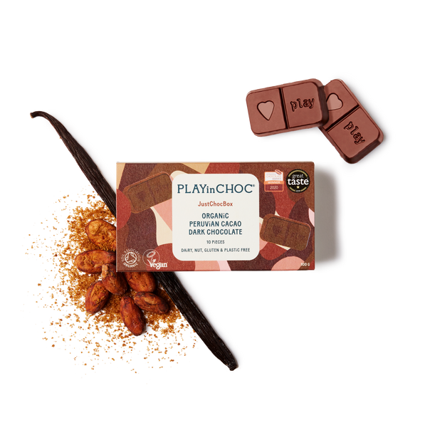 JustChoc Box<br>Organic Peruvian Cacao Dark Chocolate 100g