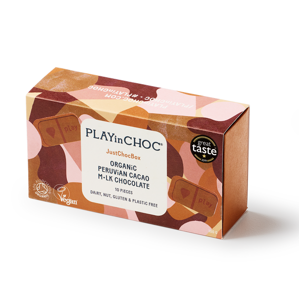 JustChoc Box<br>Organic Peruvian Cacao M•lk Chocolate 100g