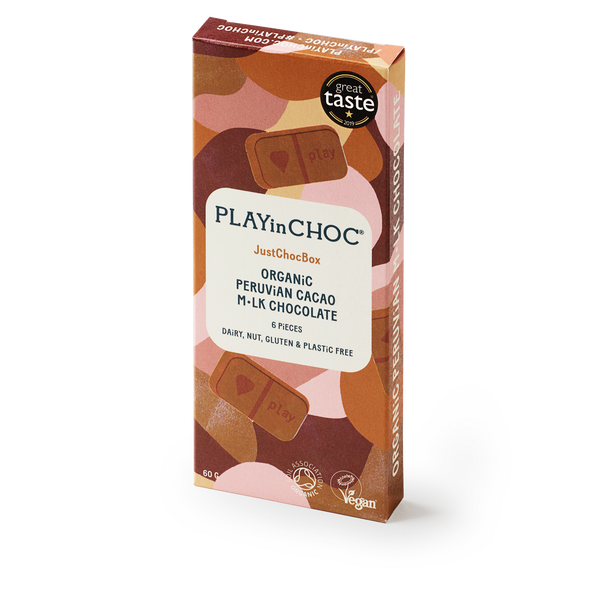 JustChoc Box<br>Organic Peruvian Cacao M•lk Chocolates 60g