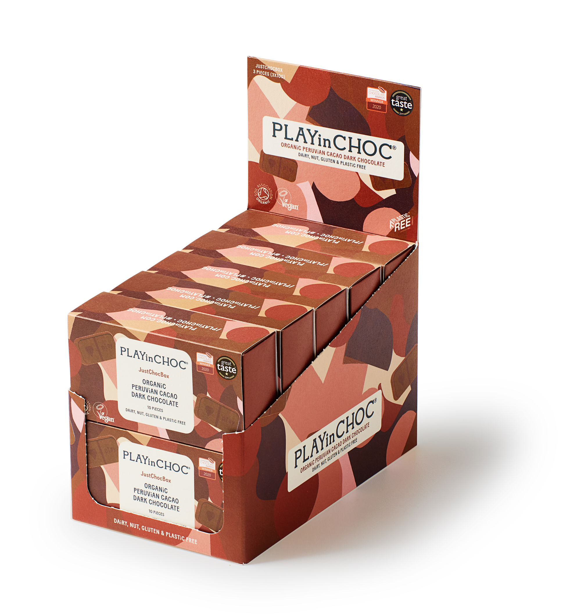 JustChoc BoxOrganic Peruvian Cacao Dark Chocolate 10 x